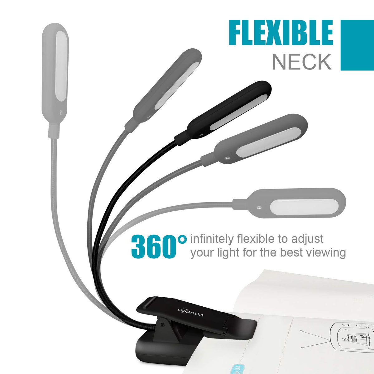 VAVOFO Rechargeable Reading Light 7 LEDs with 9 Color Temperature 9 Brightness