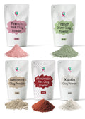 Pack of 5 Clays For Mask Making & Soap Making | Rose Clay, French Green Clay,