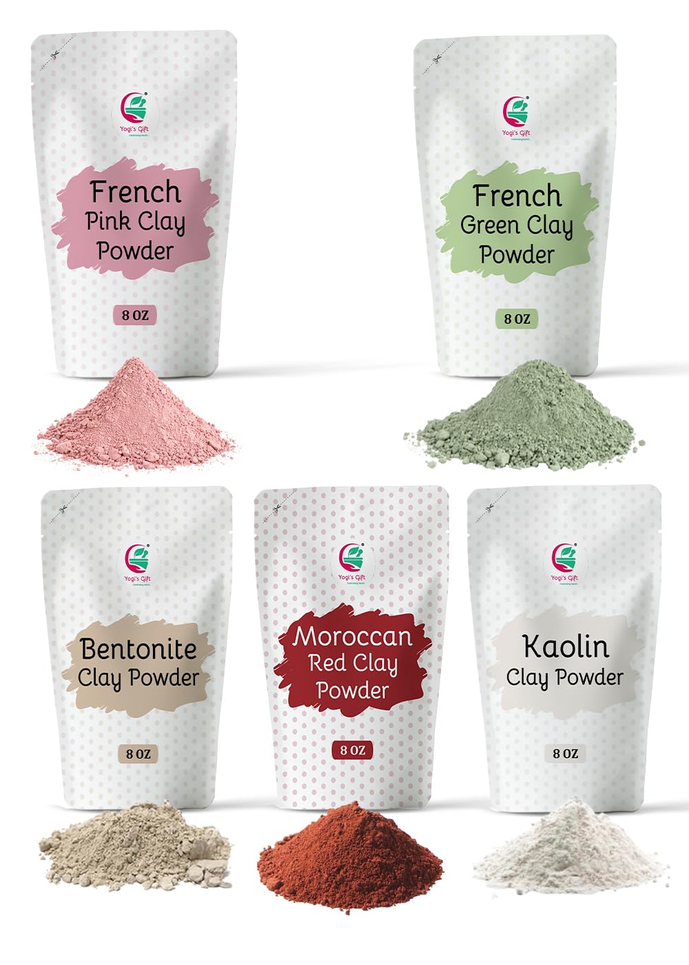 Pack of 5 Clays For Mask Making & Soap Making | Rose Clay, French Green Clay,