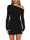 Mokoru Womens Off Shoulder Bodycon Mini Dress Ruched Cocktail Party Dress Small
