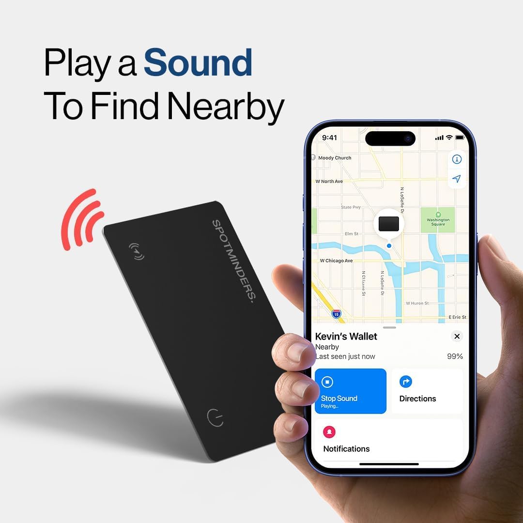 SPOTMINDERS Wallet Tracker Card Apple Find My Rechargeable IP68 Slim