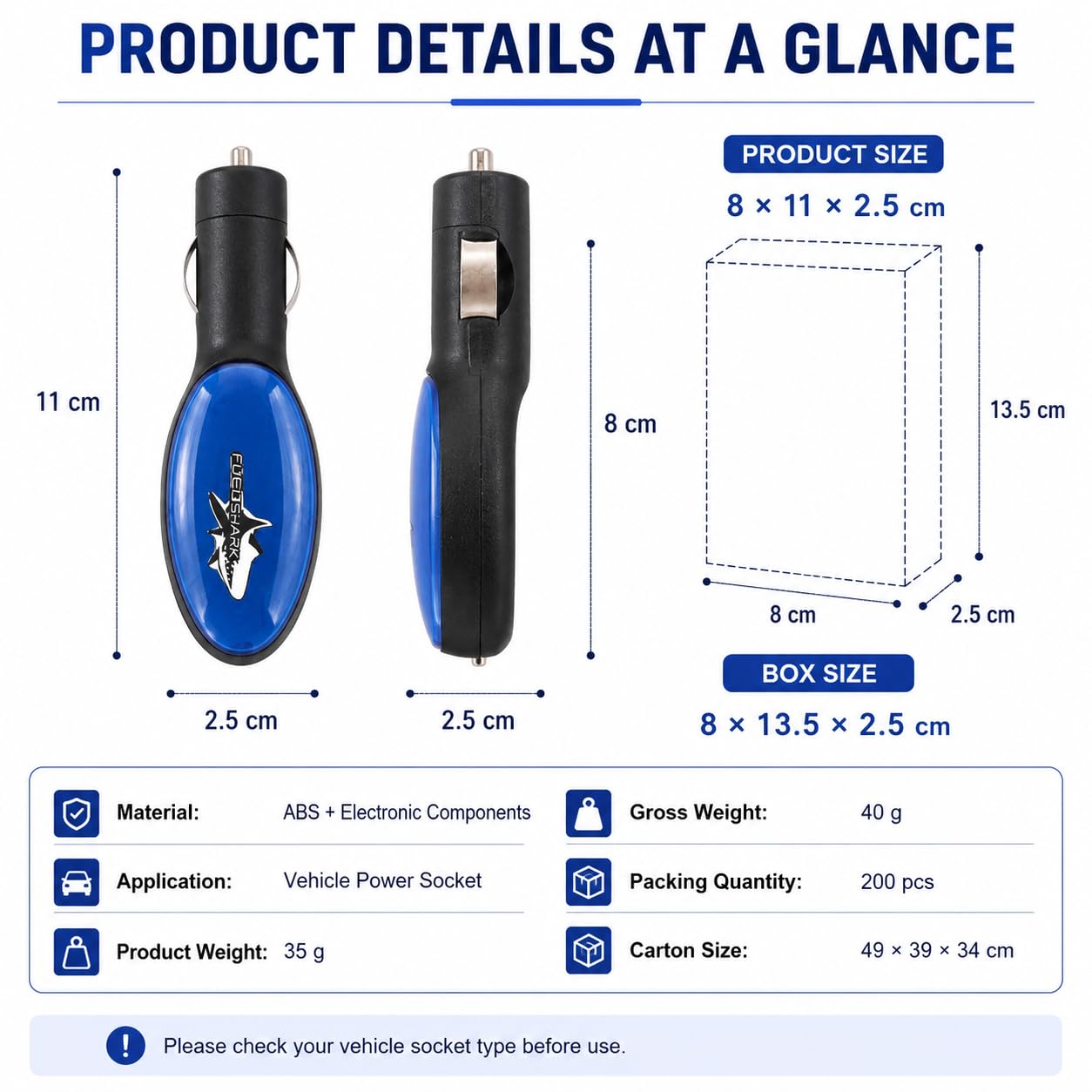 Amavheaf Compact Plug-in Car Accessory, Blue Vehicle Power Socket Accessory, ABS