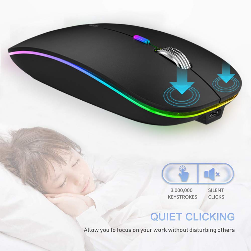 TENMOS Wireless Bluetooth Mouse, LED Slim (Bluetooth 5.1/5.0 + USB) 2.4GHz
