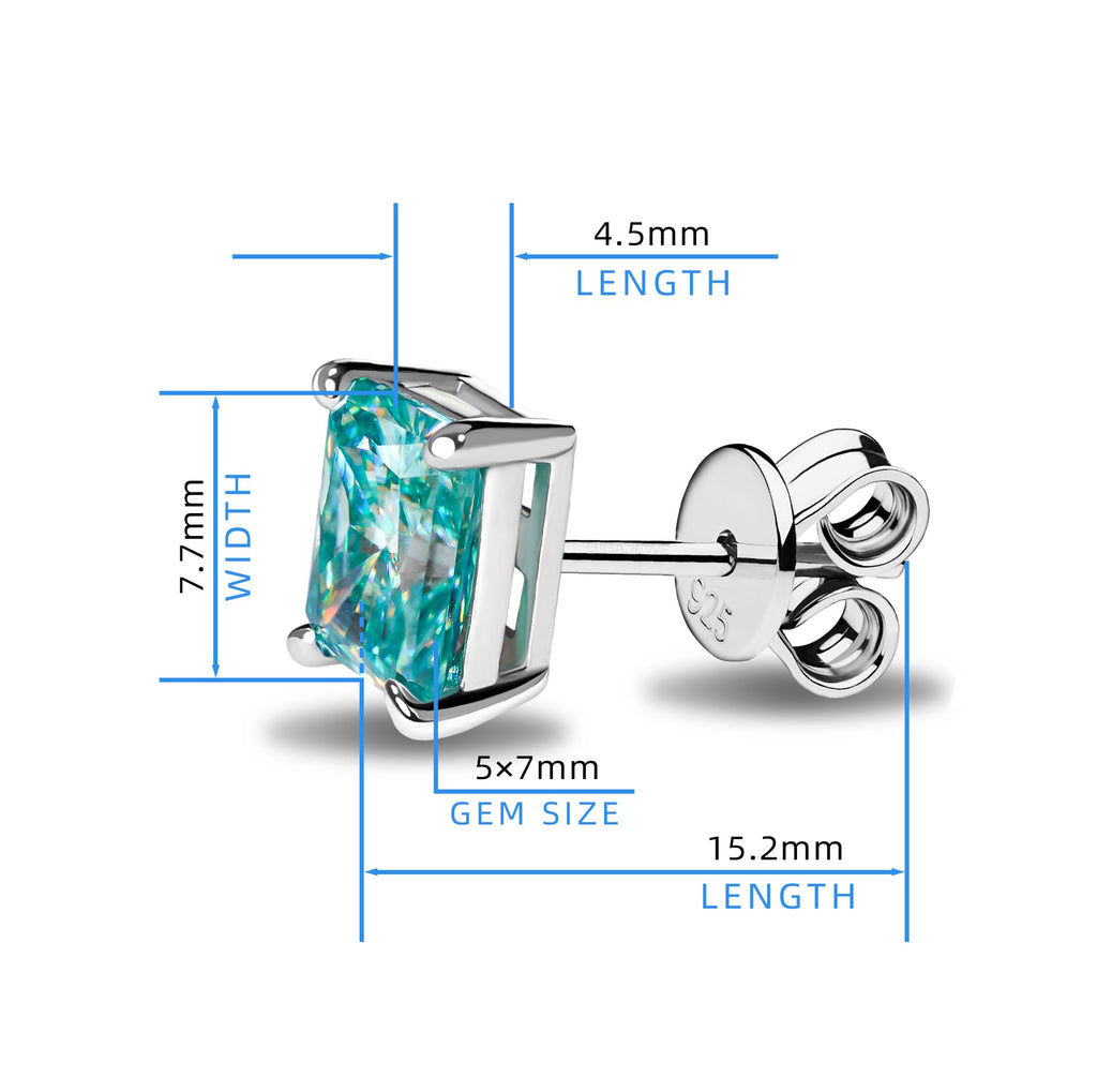GIGAJEWE Blue Green Color Moissanite Stud Earrings Radiant Cut Moissanite