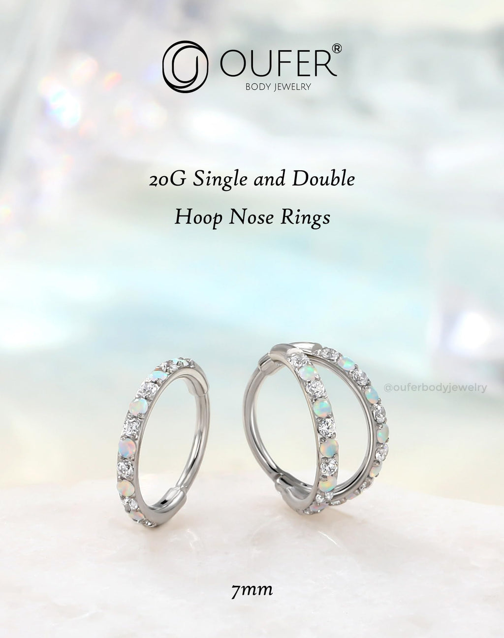 OUFER 2PCS Opal Nose Rings Hoops, 20G 7MM Single and Double Hoop Nose Rings for