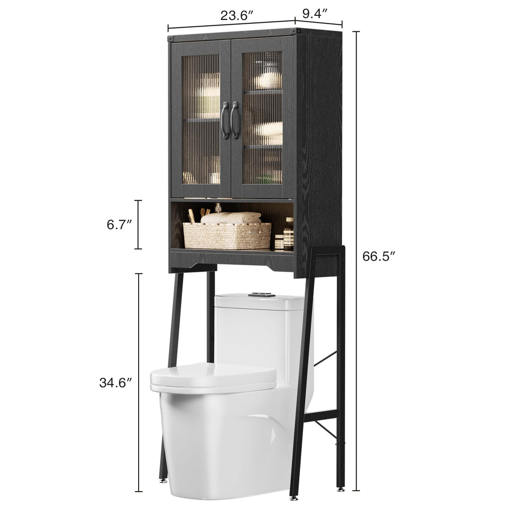 Over The Toilet Storage Cabinet with Tempered Glass Doors & Adjustable Shelf,