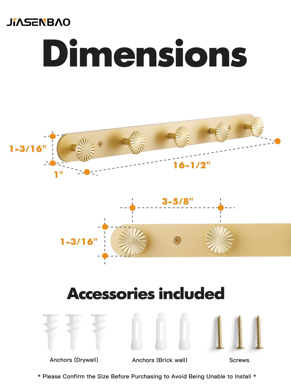 JIASENBAO 1 Pack Coat Rack Wall Mounted Gold Brass Towel Hooks for Bathrooms