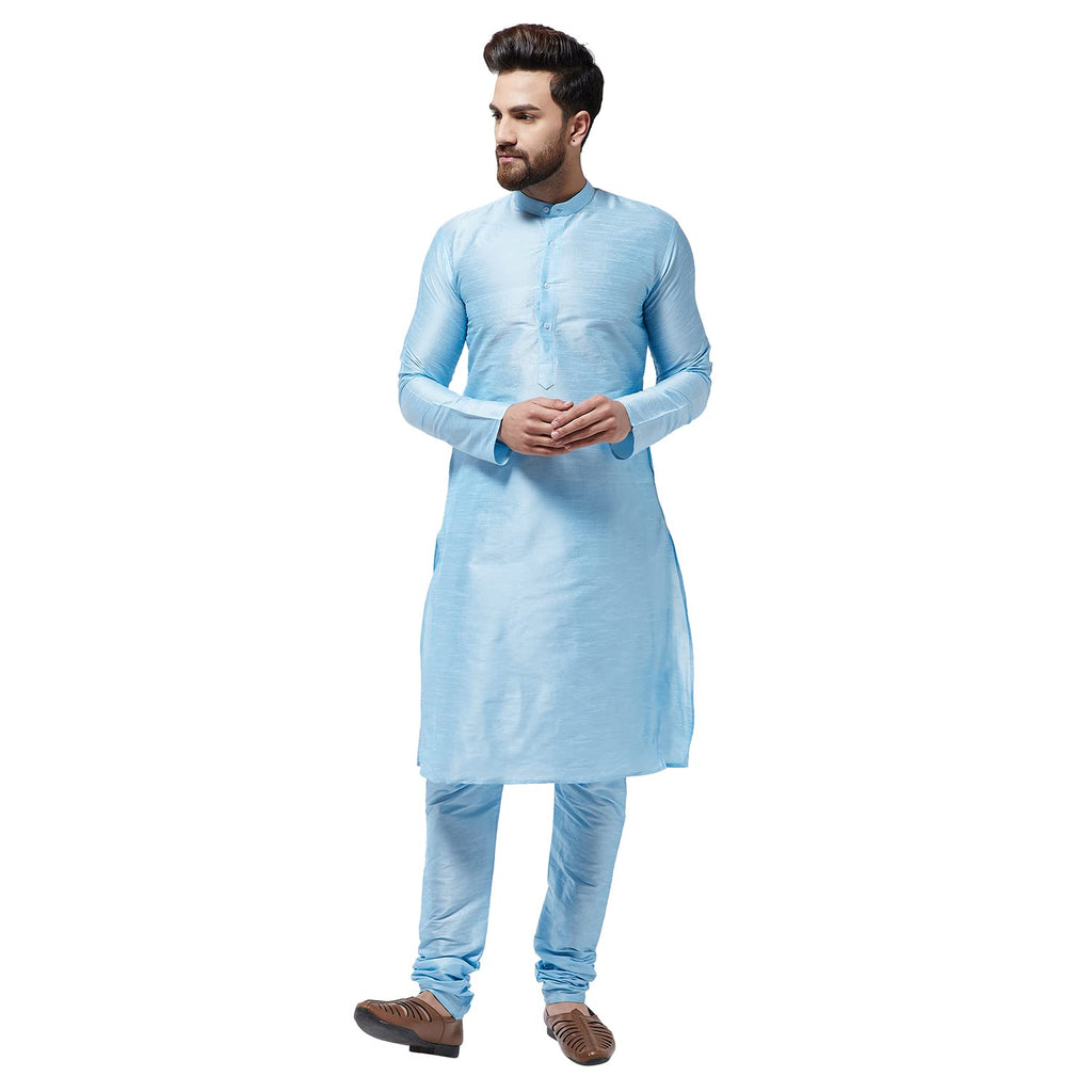 Sojanya (Since 1958 Men'S Silk Blend Sky Blue Kurta & Churidaar Pyjama Set, Size