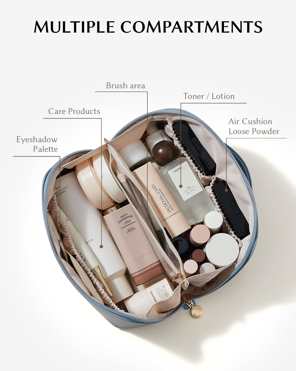 EACHY Travel Makeup Bag Large Capacity Cosmetic Organizer Flat Toiletry Handle