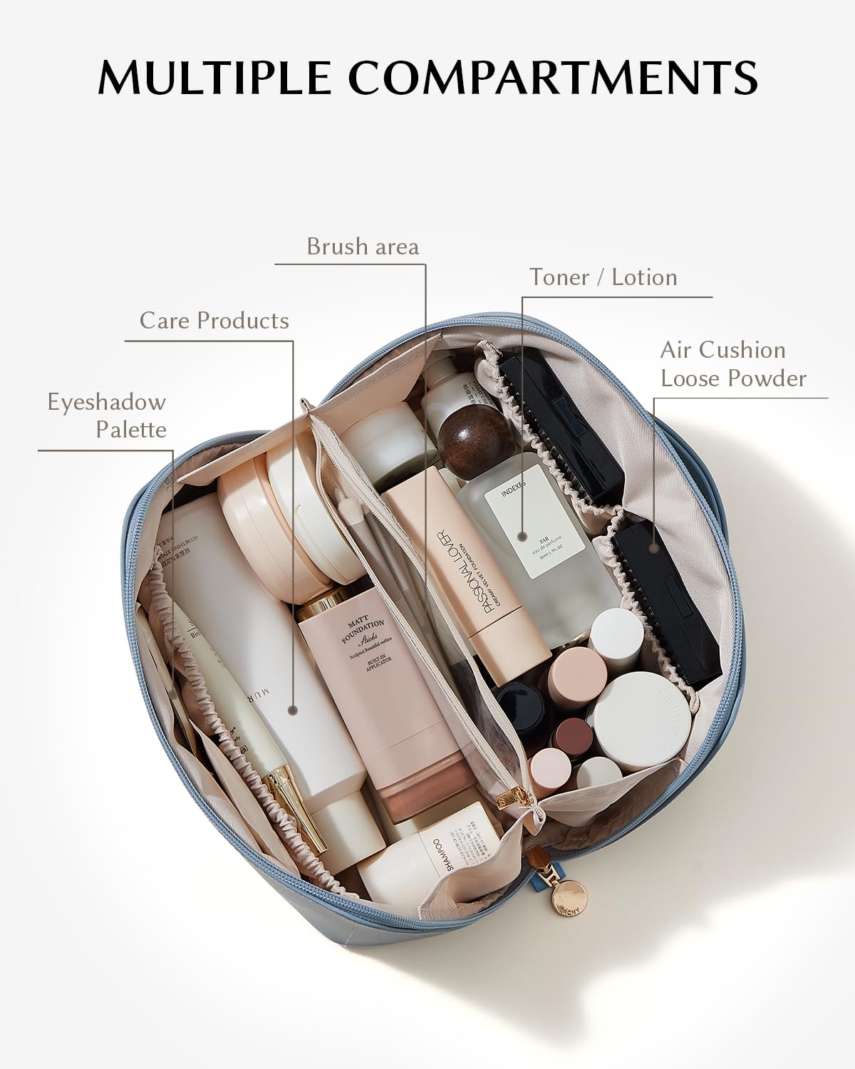 EACHY Travel Makeup Bag Large Capacity Cosmetic Organizer Flat Toiletry Handle