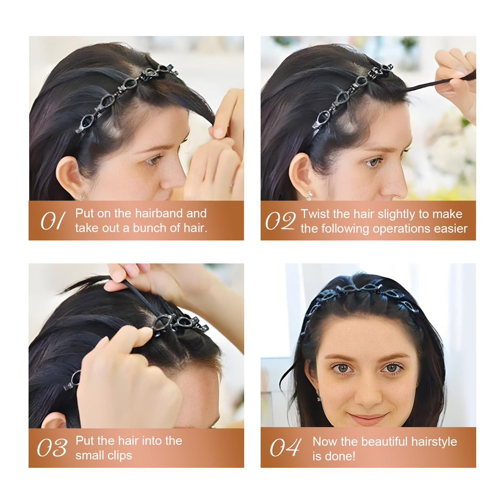 Headband with Clips 4 Pcs Bangs Hairstyle Hairpin Headband with 8 Clips Each,