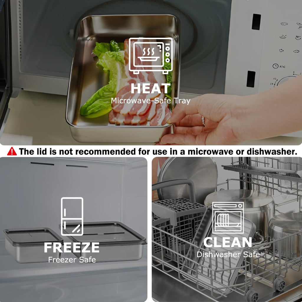 Bacon Container for Refrigerator, 1 Pack 304 Stainless Steel Airtight Deli Meat
