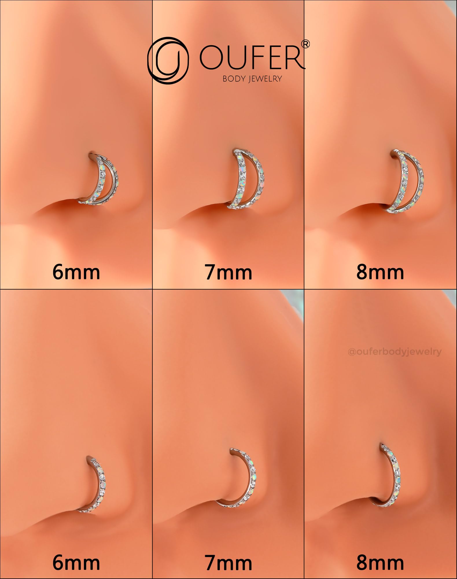OUFER 2PCS Opal Nose Rings Hoops, 20G 7MM Single and Double Hoop Nose Rings for