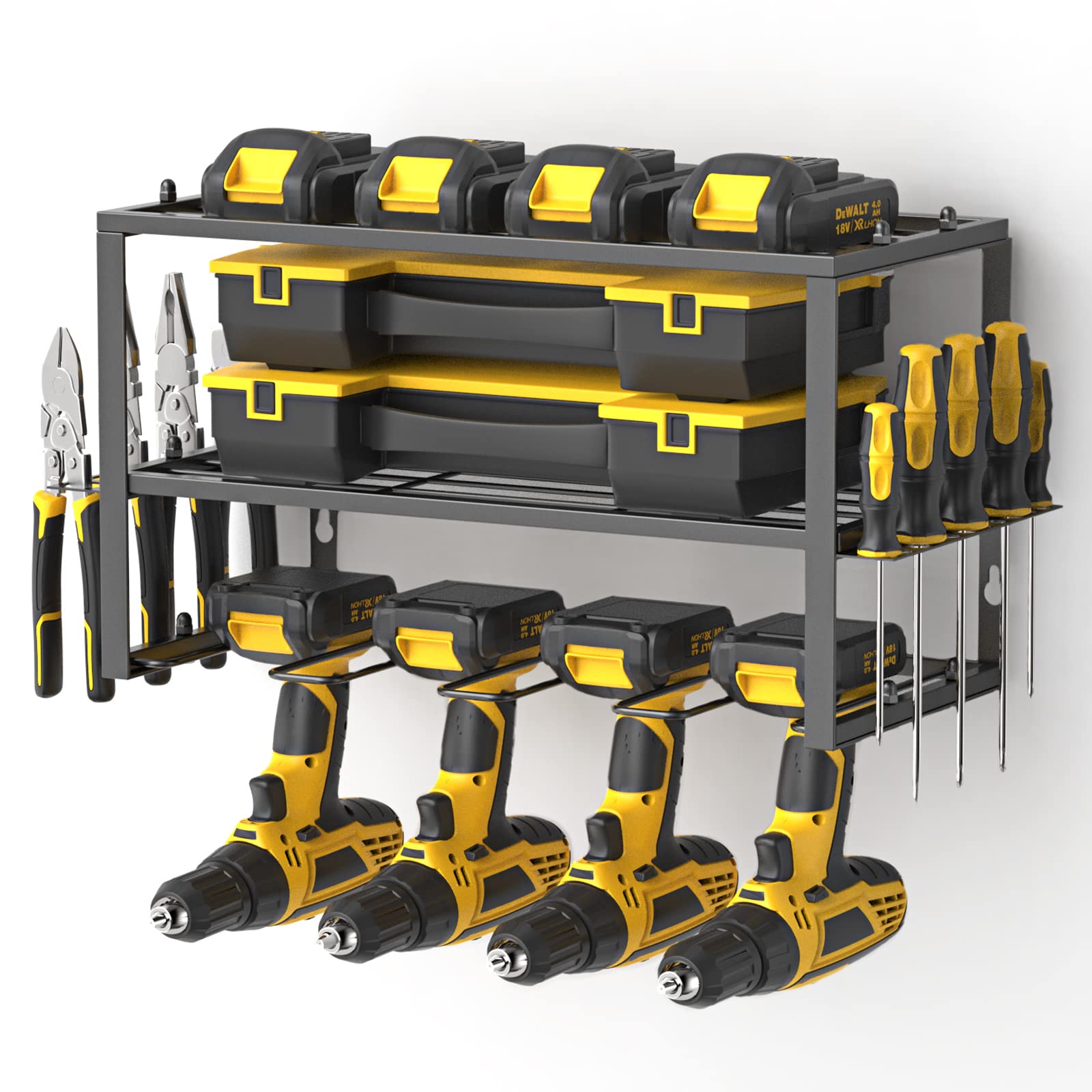 Spacecare Power Tool Organizer- Power Drill Tool Holder- Heavy Duty Tool Shelf & 1 Pack 3 Layers Tool Rack Cordless Drill Holder- Floating Tool Shelf Wall Mounted Tool Storage Rack for 4 Drill Holders
