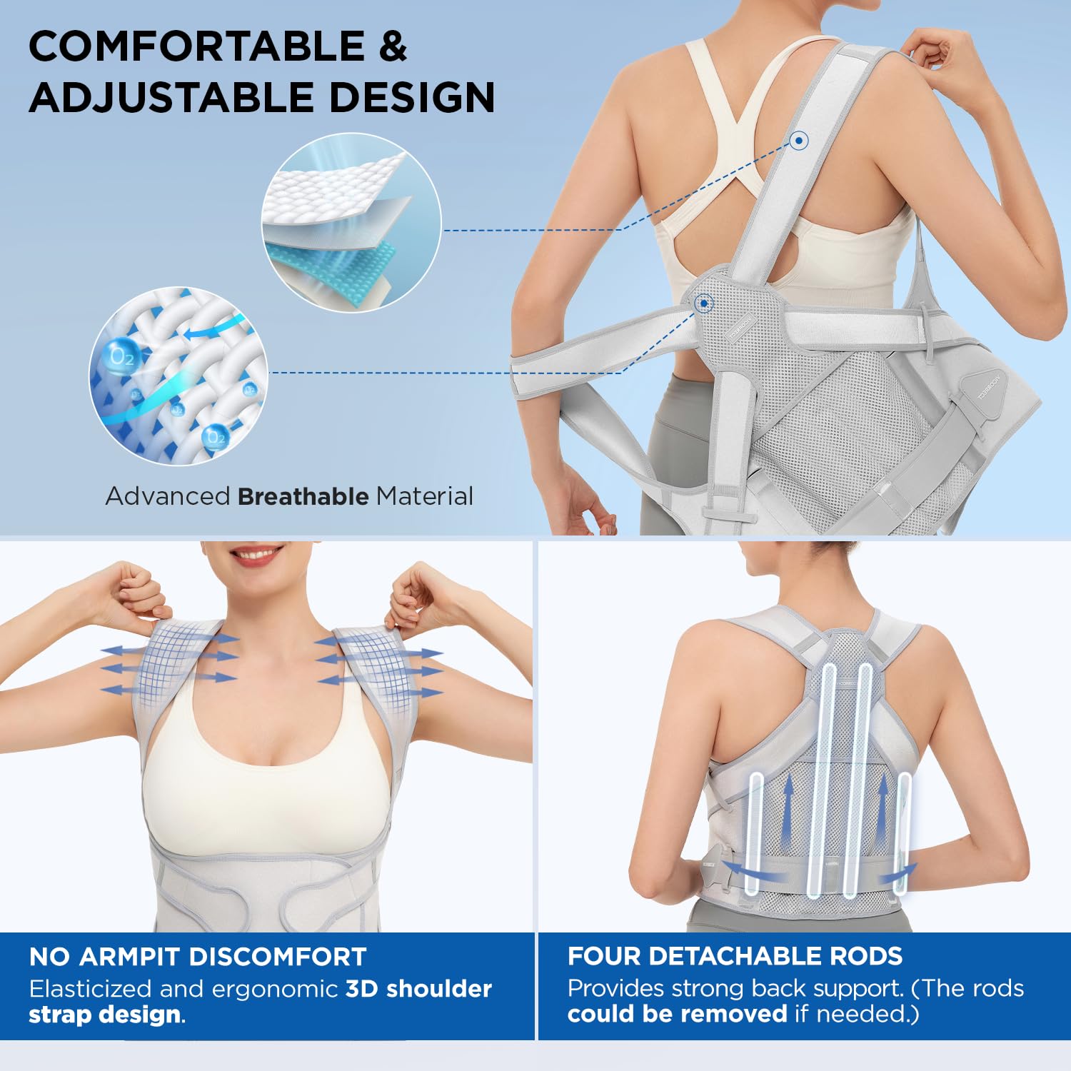 Back Posture Corrector Support for Women Gray, Small Posture Brace for Men -