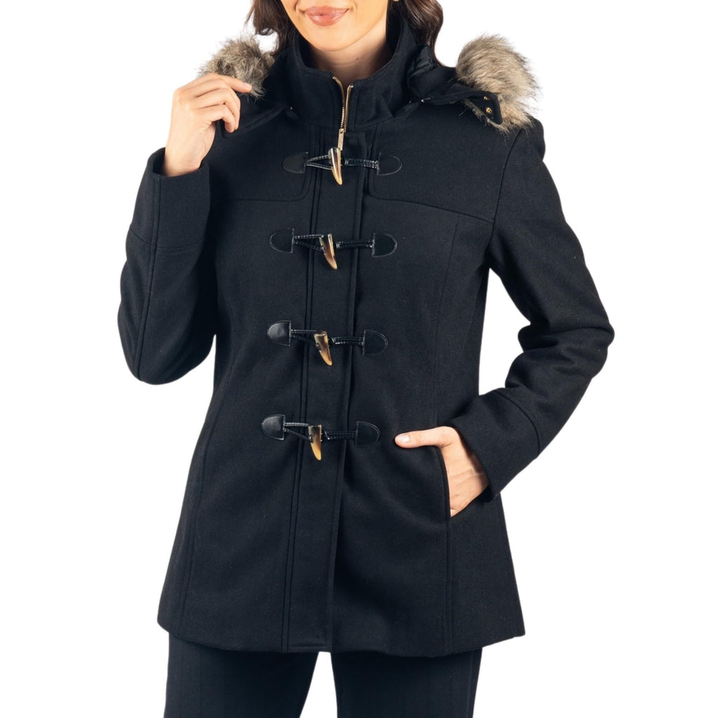 Alpine Swiss Duffy Womens Wool Blend Toggle Coat Removable Faux Fur Hood Classic