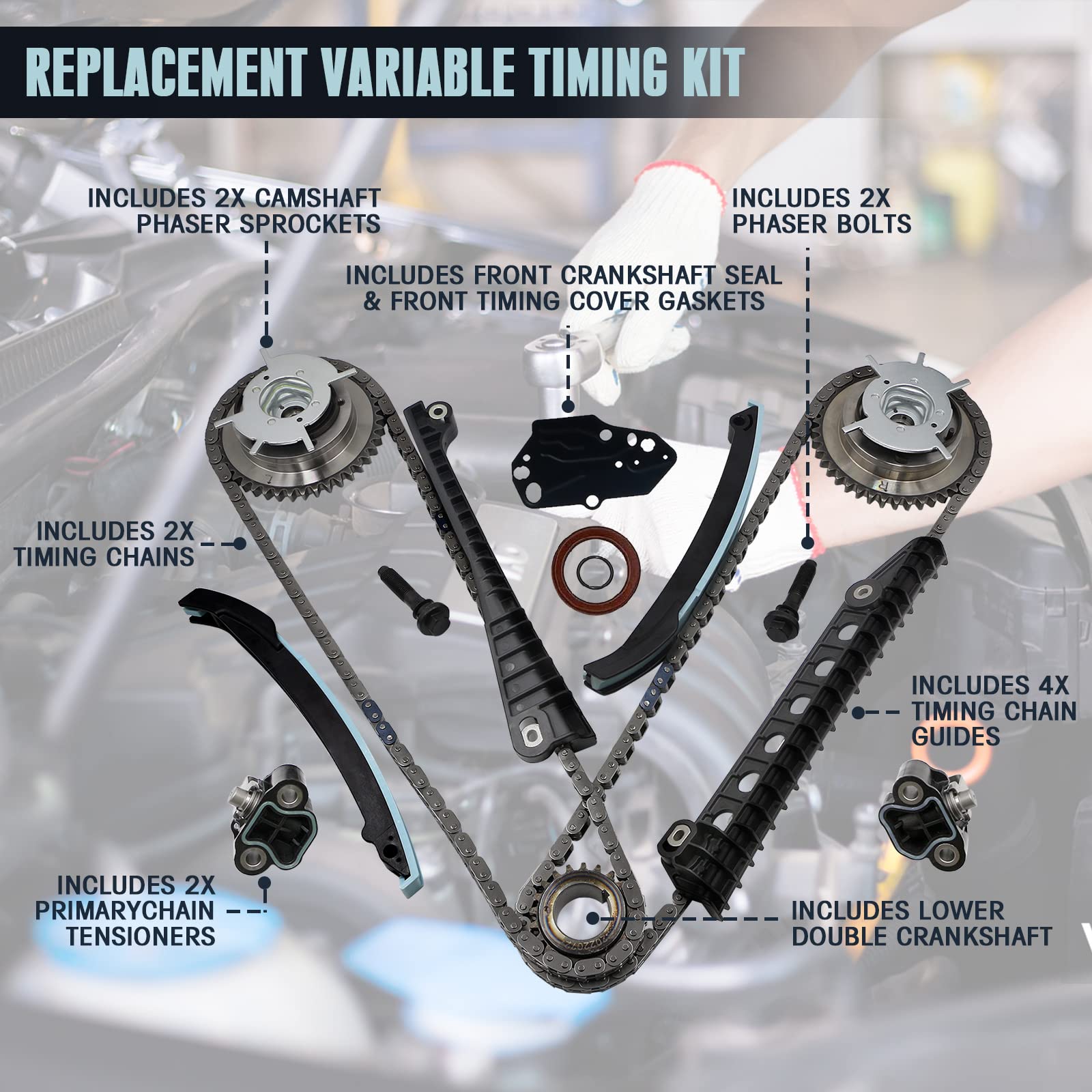 5.4 timing chain kit W/cam phaser Timing Chain Tensioner Sprocket for 2005 f150