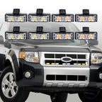 NAAMOTOMOX 2-LED Emergency Warning Grille Flash Strobe Lights Bar with Clips + Control Box Kit (Amber White, 8 pcs)