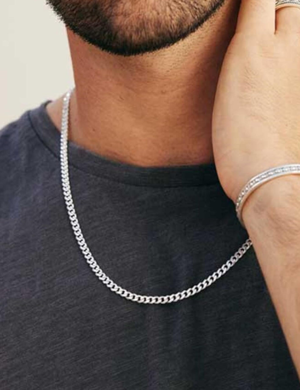 MOLAYES Solid 925 Sterling Silver 3.5mm Cuban Link Curb Chain Necklace for Men