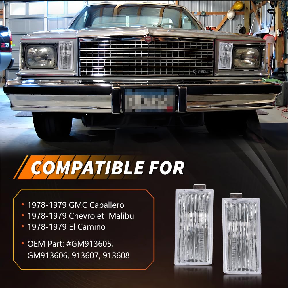 MOTRUM Front Parking Corner Side Marker Light Housing Compatible with GMC Caballero Malibu El Camino 1978-1979, [DOT] Turn Signal Marker Light Cover [No Bulbs], Clear Lens
