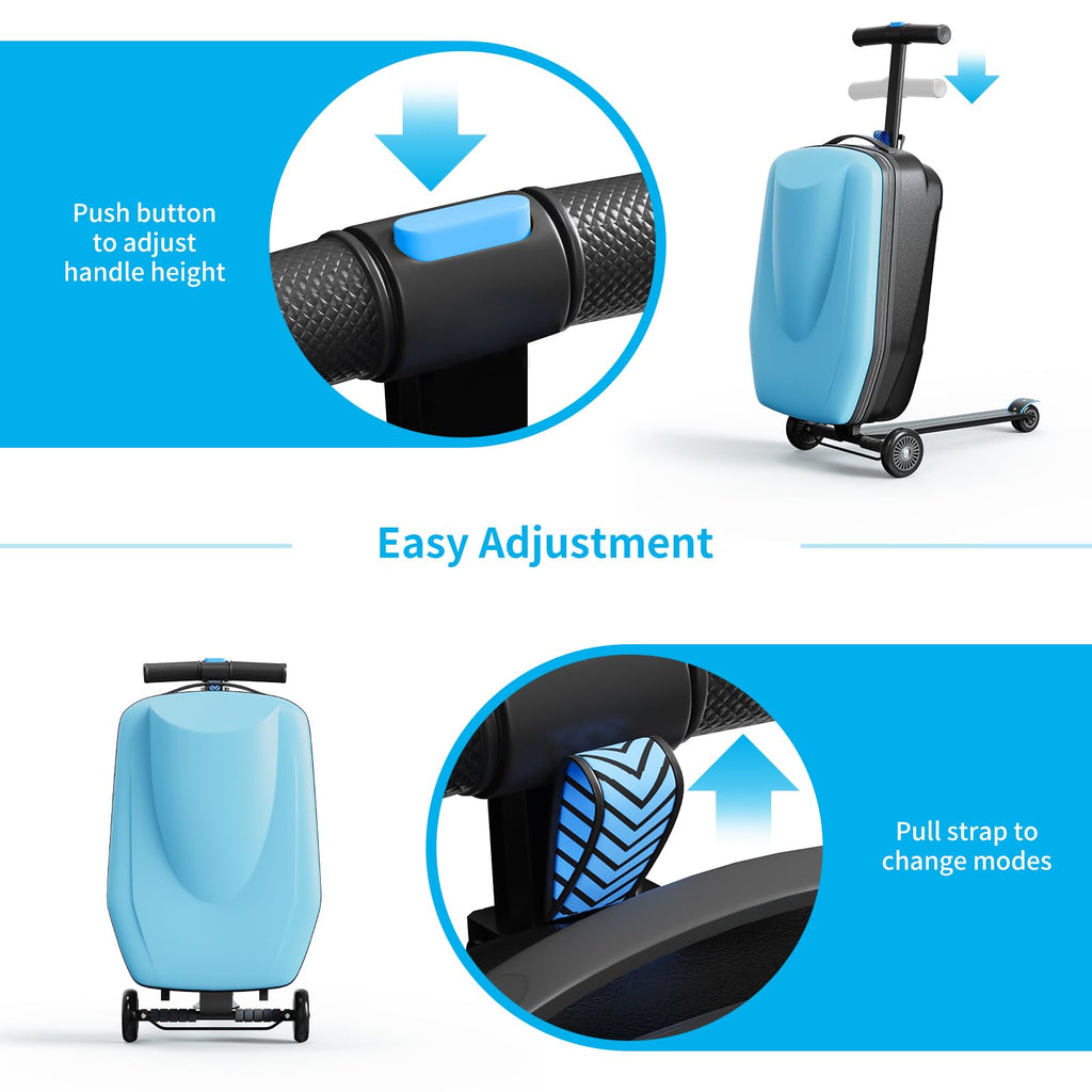 TABU 21" Scooter Suitcase for Kid&Adult,Ride On Scooter Luggage,Light Blue