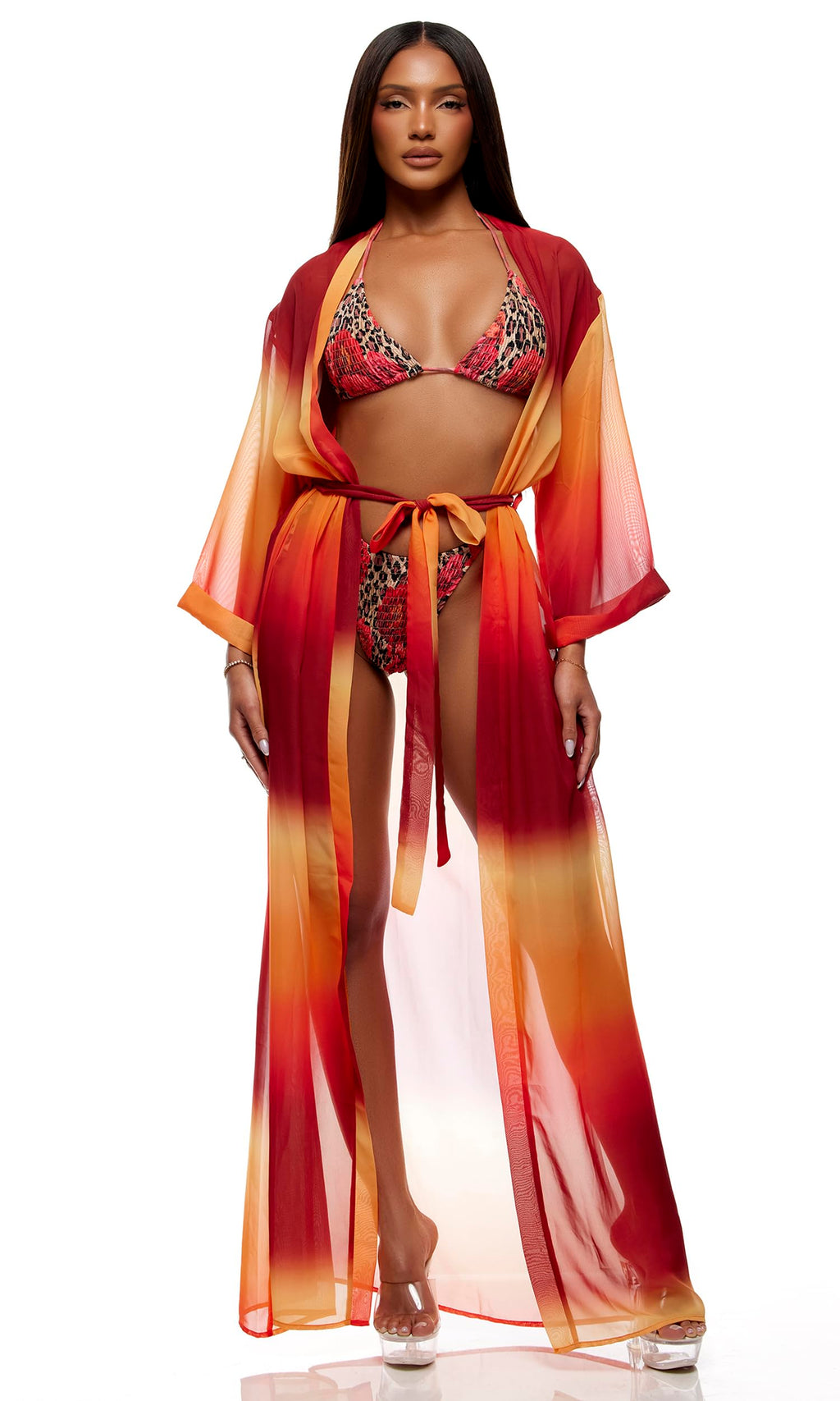 XL Forplay Women's Termoli Mesh Pool Kimono Ombre Swim Cover Up