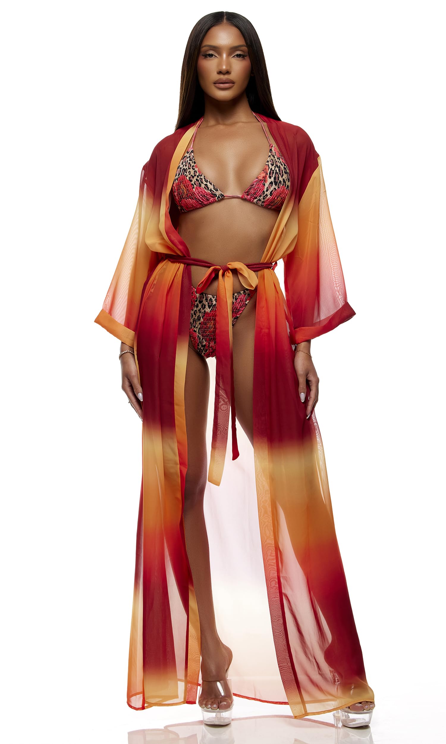 XL Forplay Women's Termoli Mesh Pool Kimono Ombre Swim Cover Up