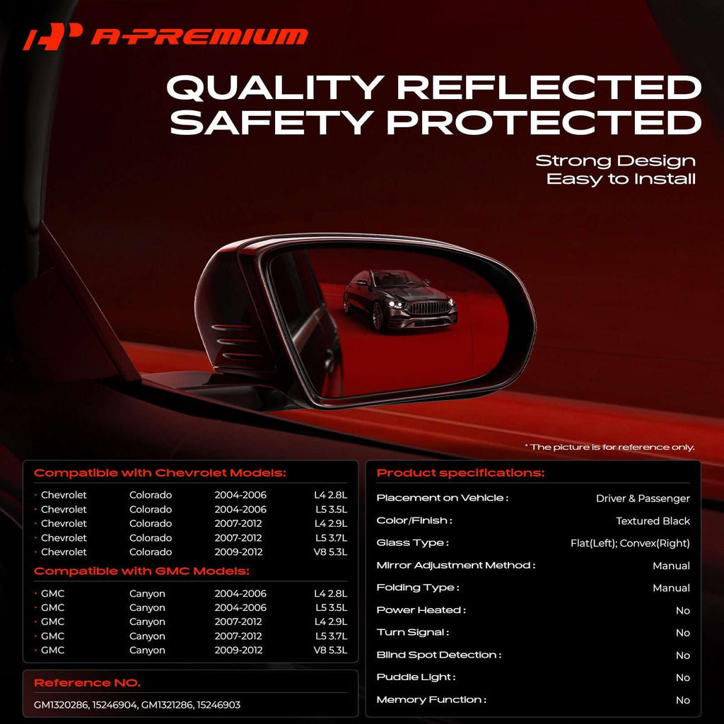A-Premium Pair (2) Driver and Passenger Side Manual Door Mirror
