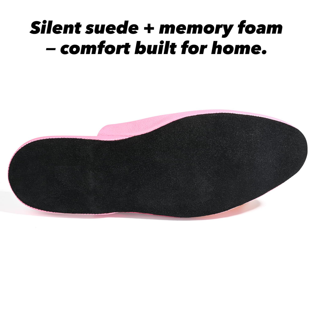 PAMIR Women's Genuine Full-Grain Leather Scuff Slippers, Rose pink, US 8 M