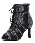 Minishion Sexy Dance Heels for Women Mesh Party Eveing Ankle Sandals Boots L567