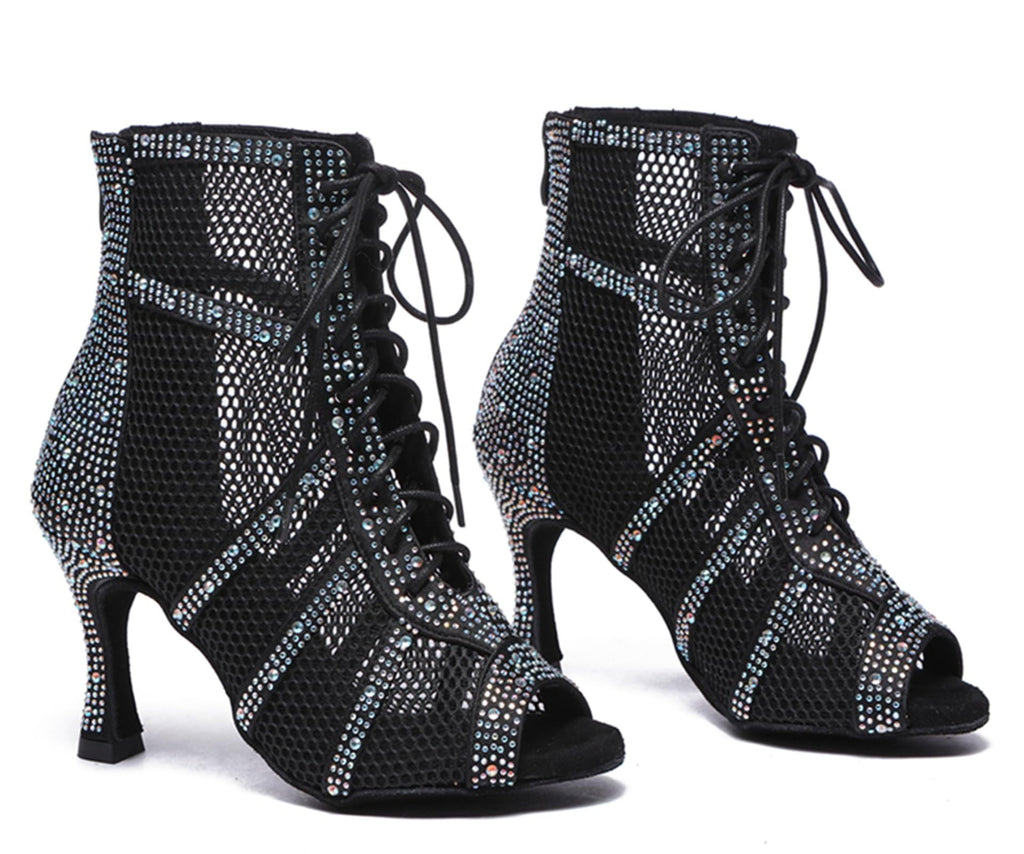 Minishion Sexy Dance Heels for Women Mesh Party Eveing Ankle Sandals Boots L567