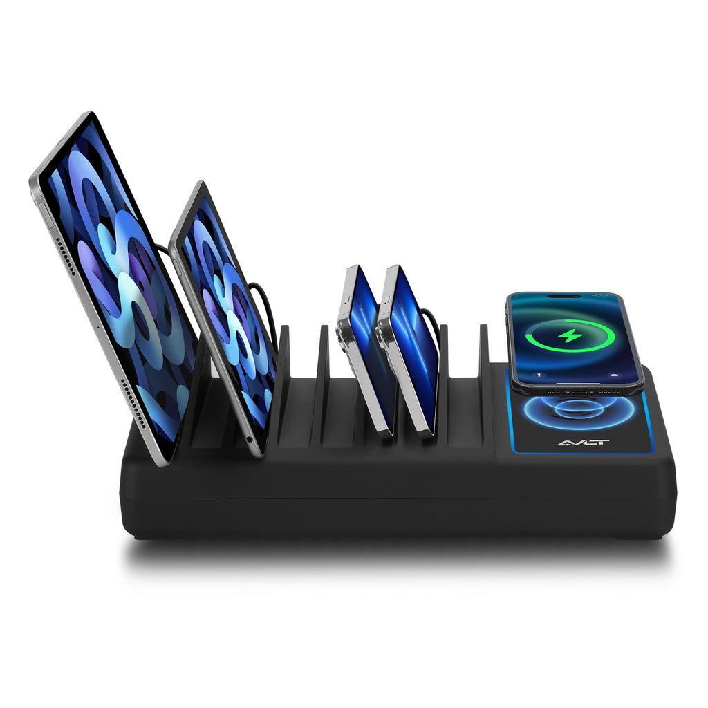 AVLT 150W 10 Port USB Charging Station Qi Wireless Charger Organizer Black