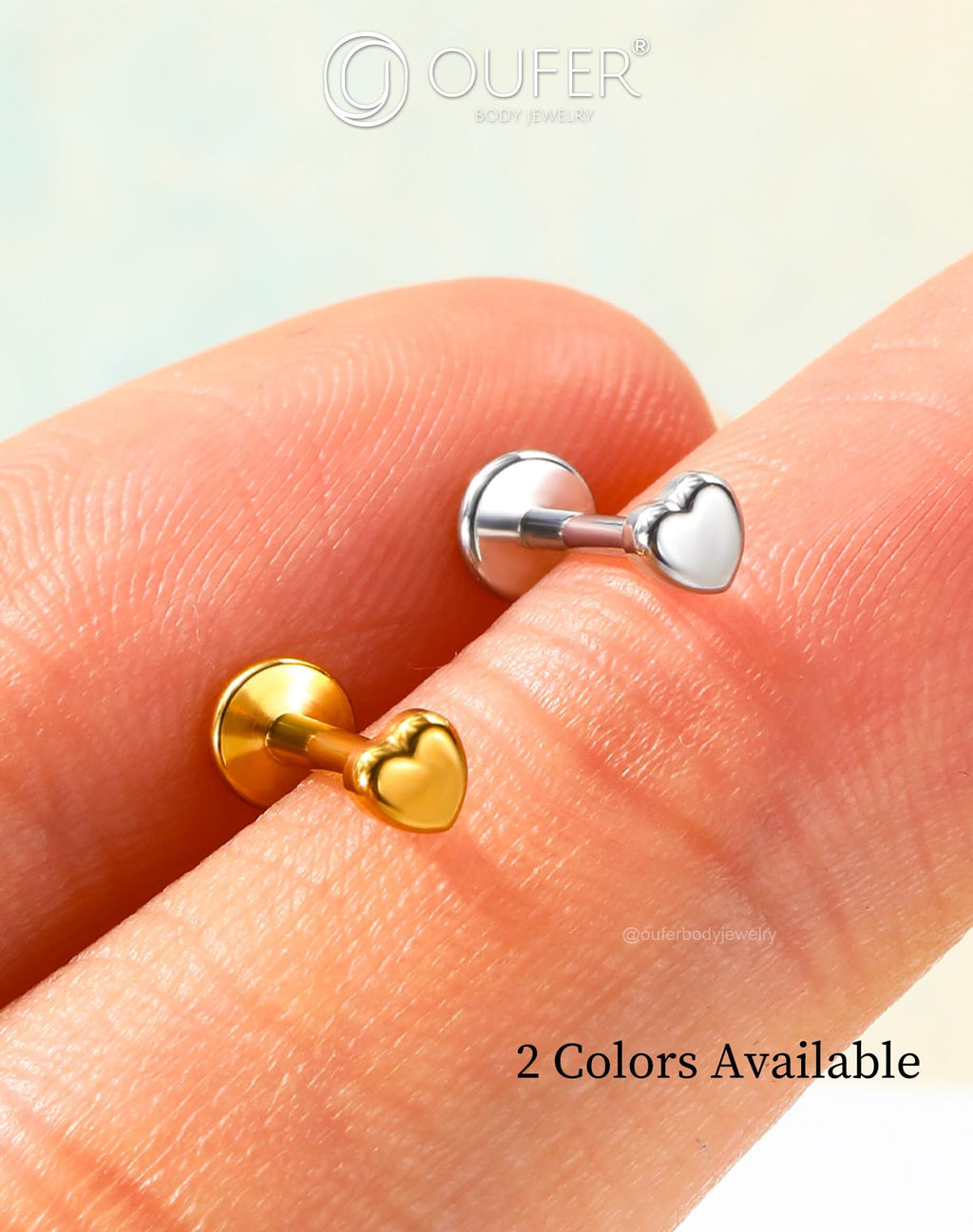 OUFER 18G 6mm G23 Titanium Heart Stud, Flat Back Threadless Silver Jewelry for