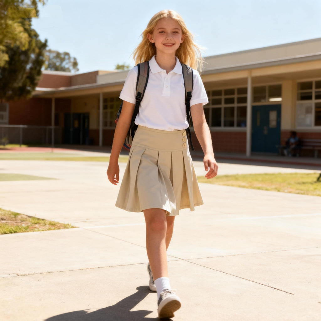 Bienzoe Girls School Uniform Skirt: Kids Adjustable Waist Stretchy Skort Khaki 8
