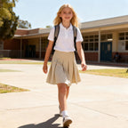 Bienzoe Girls School Uniform Skirt: Kids Adjustable Waist Stretchy Skort Khaki 8