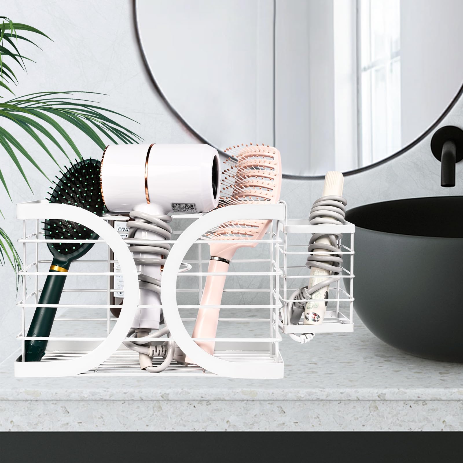 ziroland Elegant White Wall Mounted Hair Dryer Holder - Stylish Bathroom