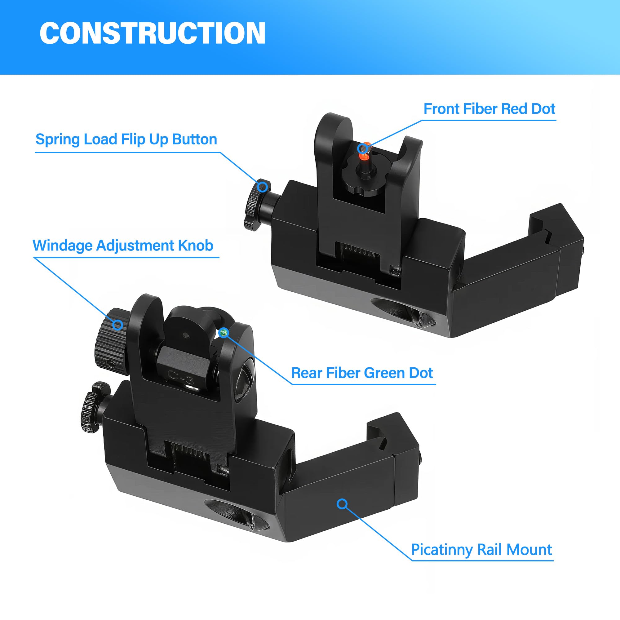 Kitmose 45 Degress Offset Iron Sights Low Profile Fiber Optics AR Sights