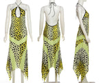Caviotess Women’s Sexy Halter Backless Leopard Print Maxi Dress Irregular Hem