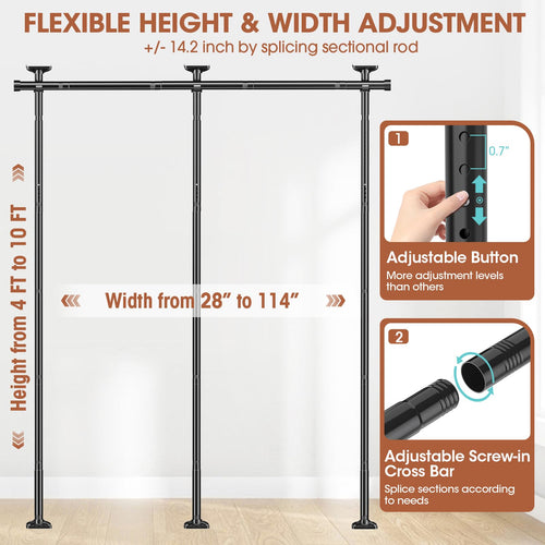 SUNALLY Room Divider Tension Curtain Rod Adjustable 4-10ft Black Heavy Duty