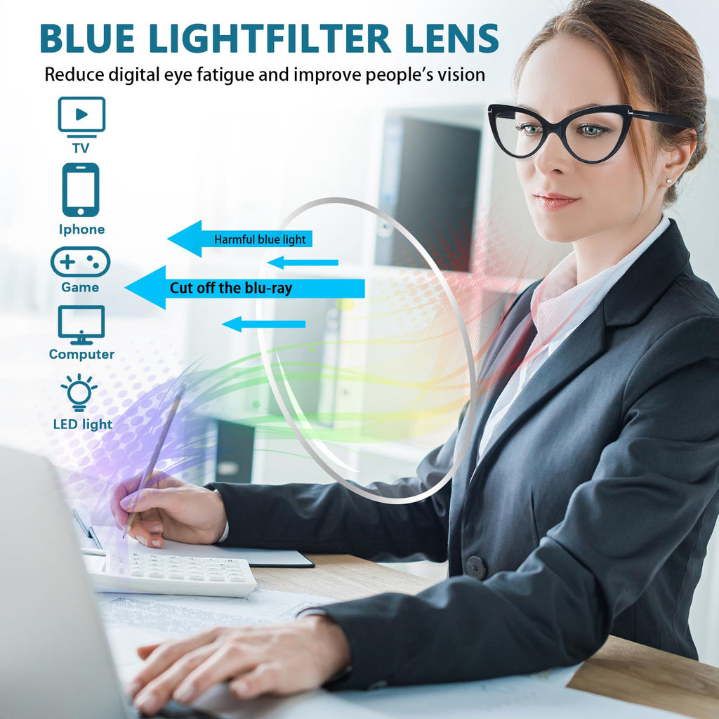 BONCAMOR 6 Pack Fashion Cat Eye Reading Glasses for Women Blue Light Blocking