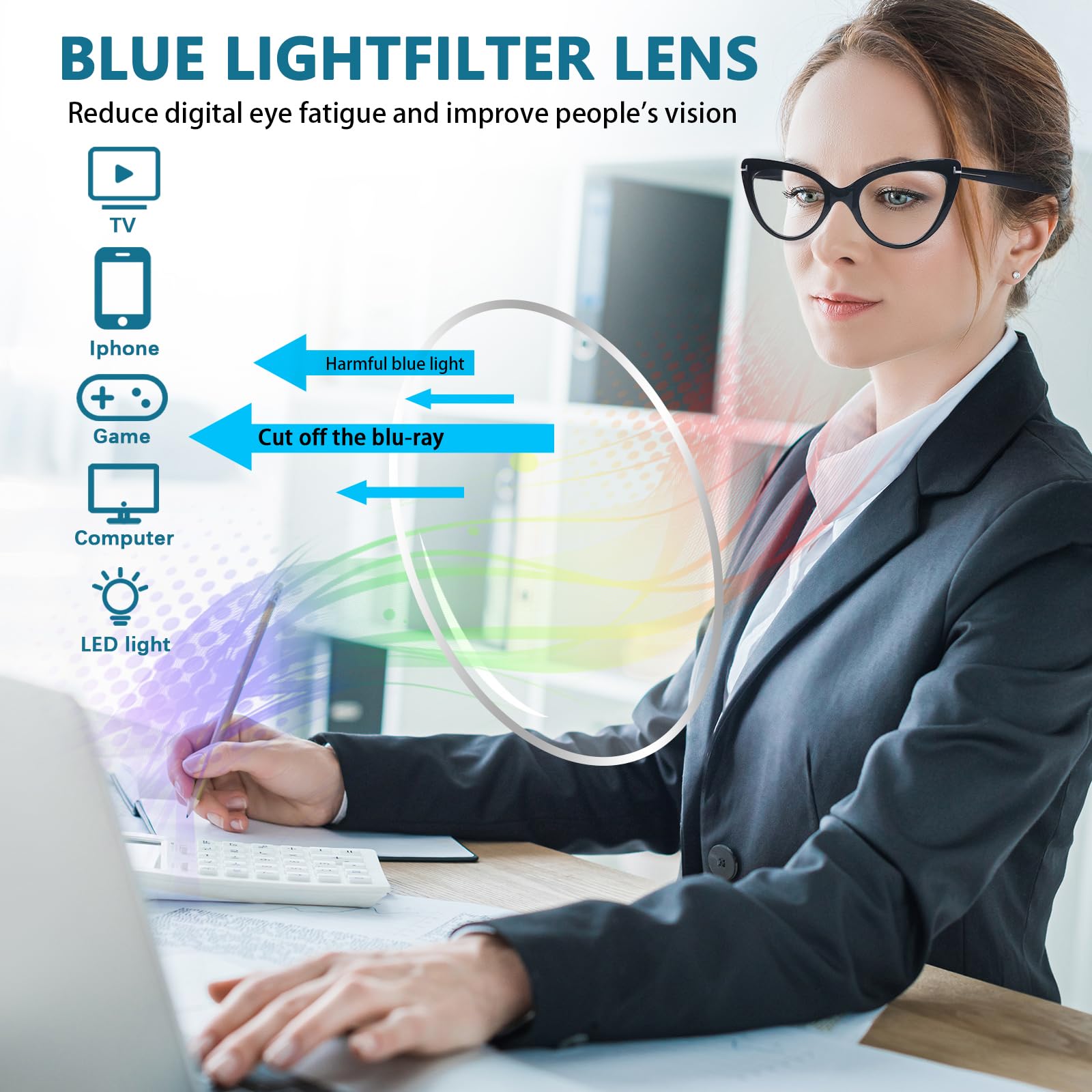 BONCAMOR 6 Pack Fashion Cat Eye Reading Glasses for Women Blue Light Blocking