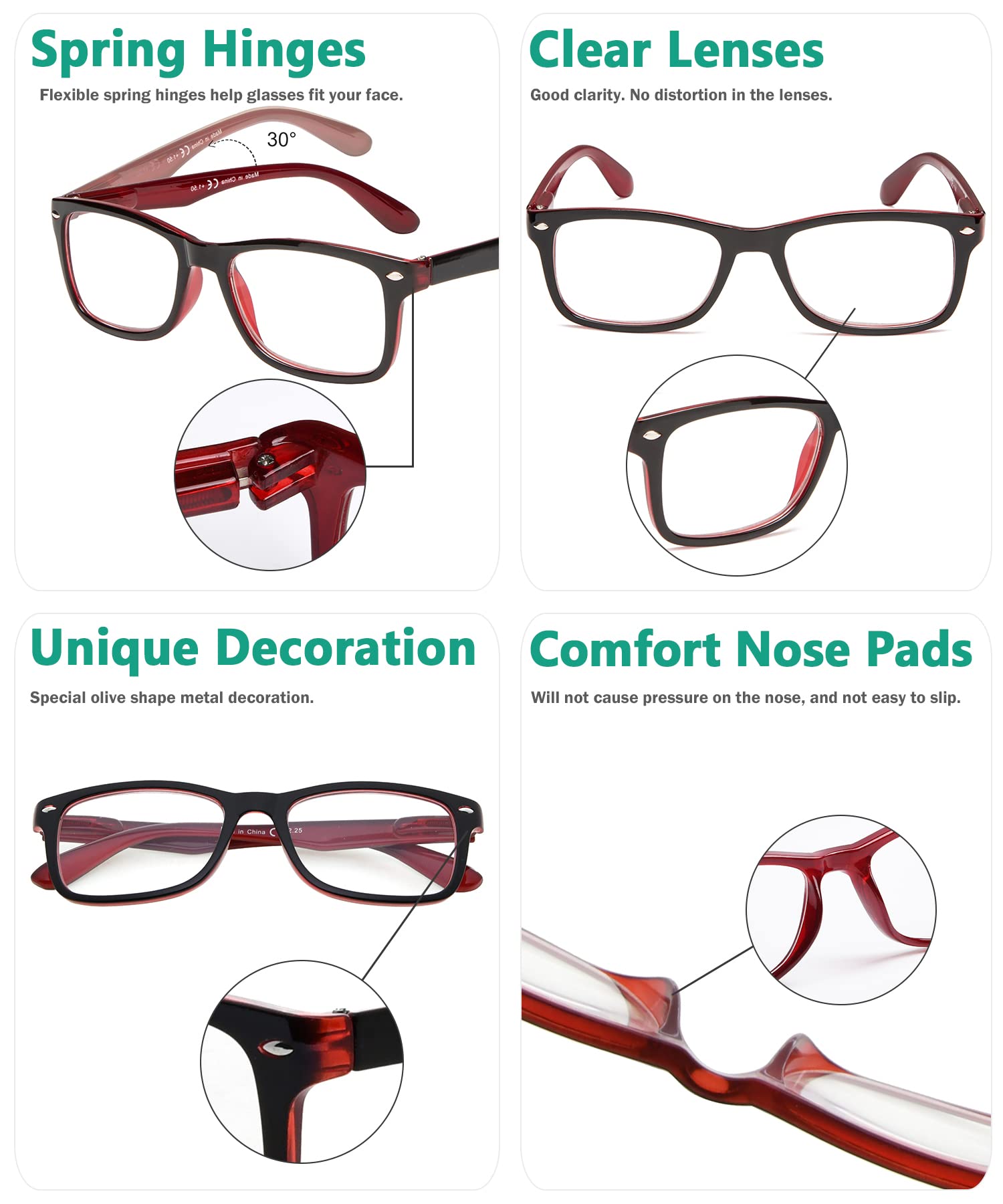 Eyekepper Classic Vintage Style Reading Glasses, Black-Red