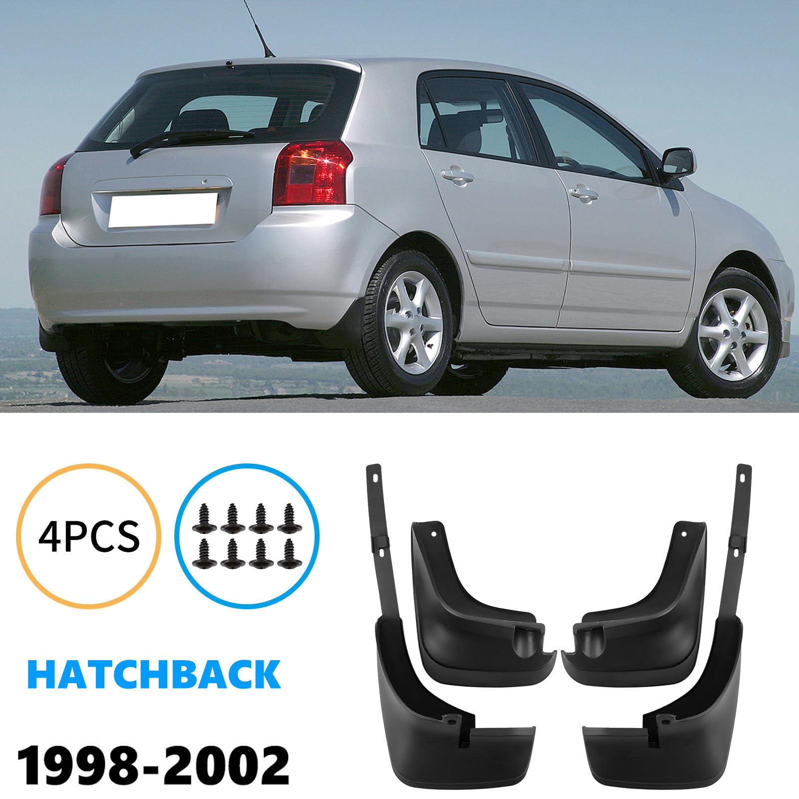 Rufutle Mud Flaps for Toyota Corolla AE110 Hatchback 1998-2002, 4Pcs/Set Front