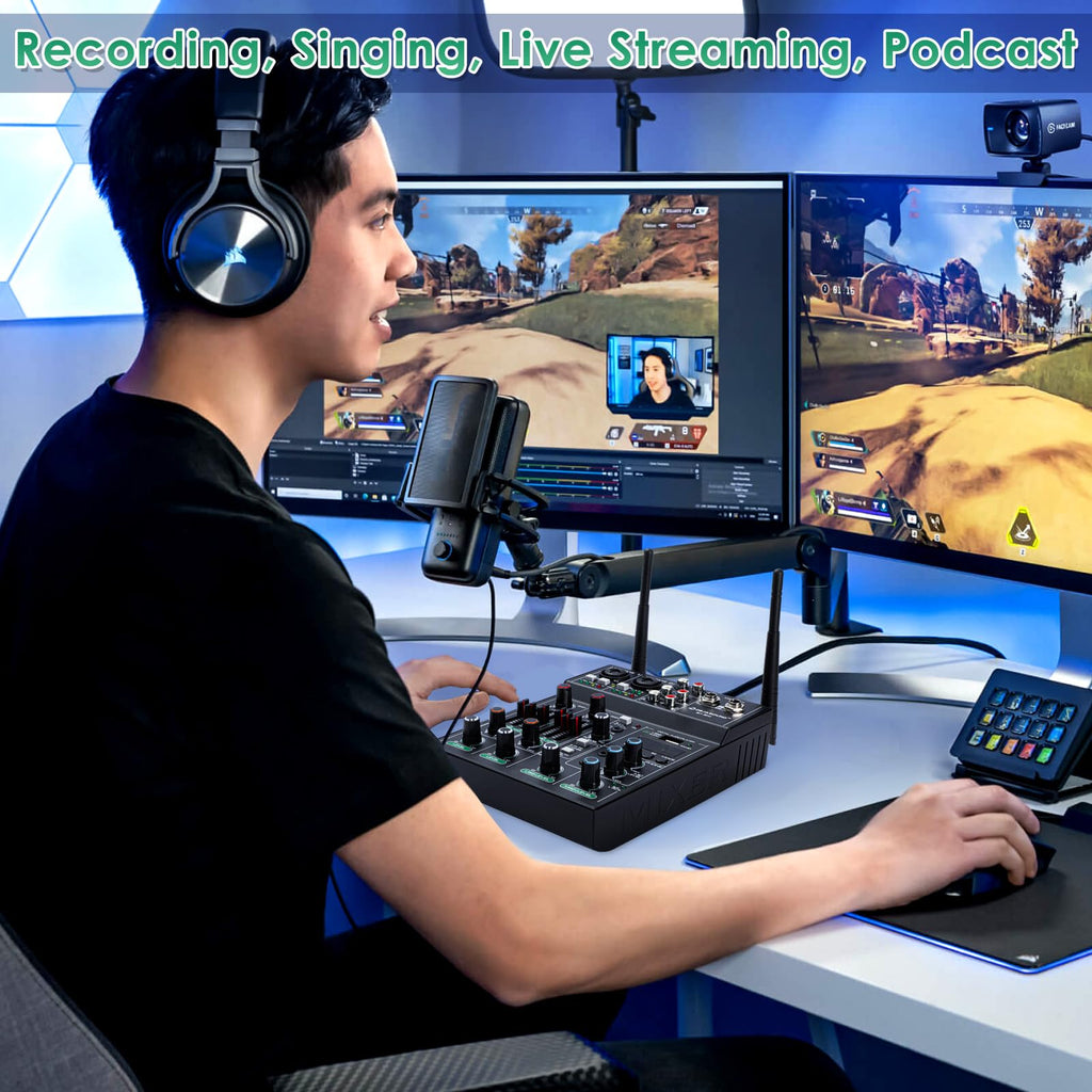 Pro 5 Channel Audio Mixer Mic Set for Live Streaming, Family Karaoke, Studio