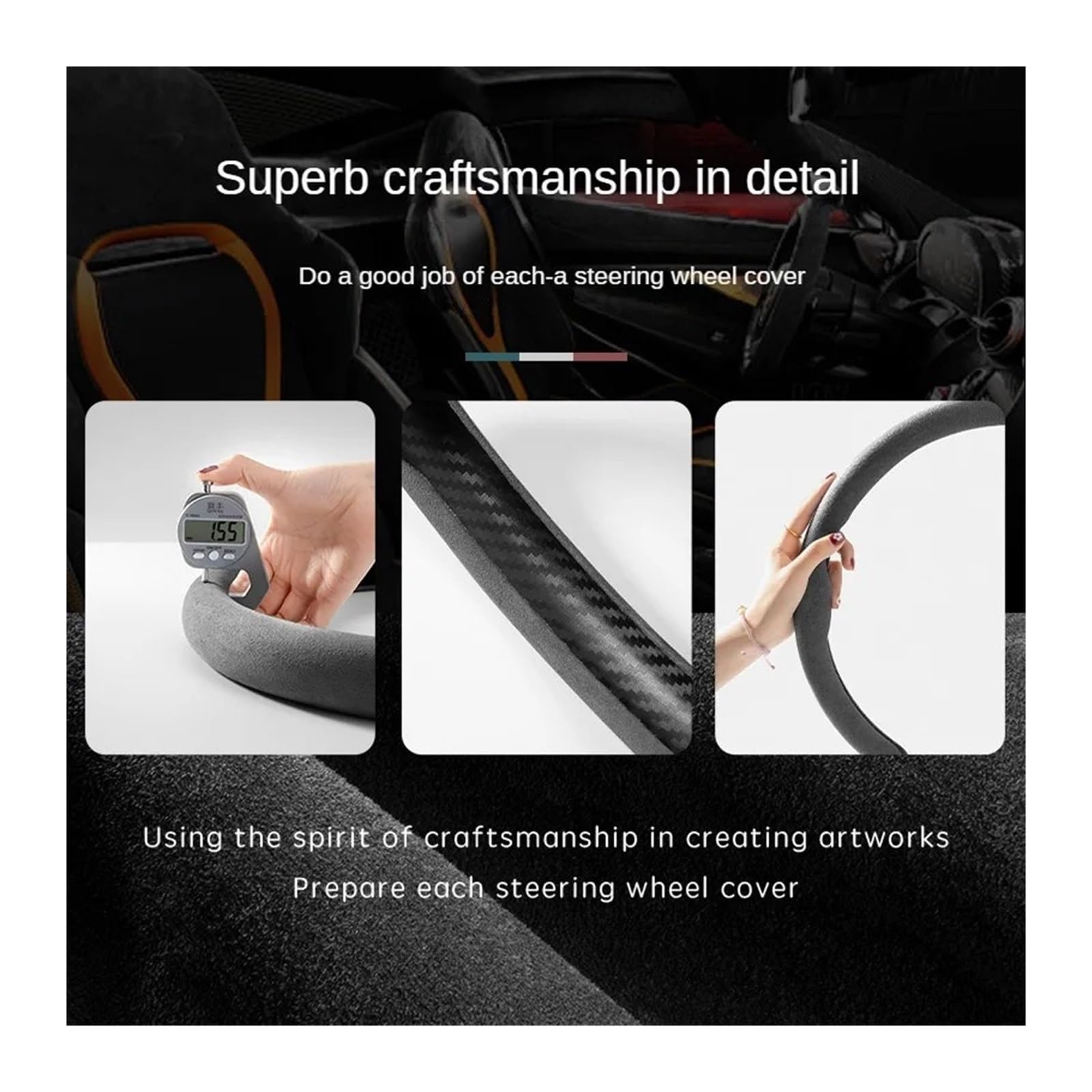 Suede Steering Wheel Cover 15 inch Tesla Model 3 Y S Ultra Thin Black Anti Slip