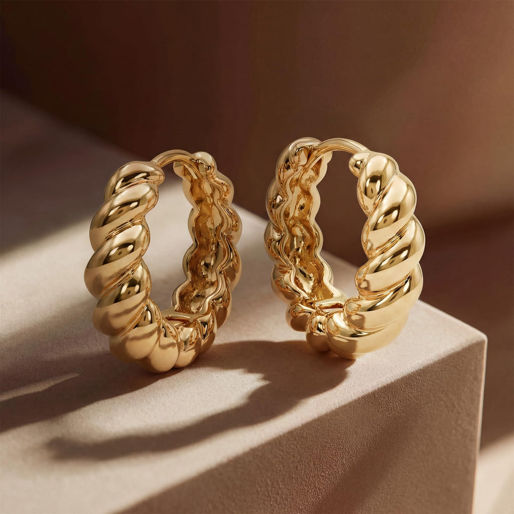 MEVECCO Gold Huggie Hoop Earring for Women 18K Gold Plated Dainty Cute Twist