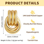 LWALMS Chunky Gold Earrings for Women - Double Knots 14K Real Gold Plated