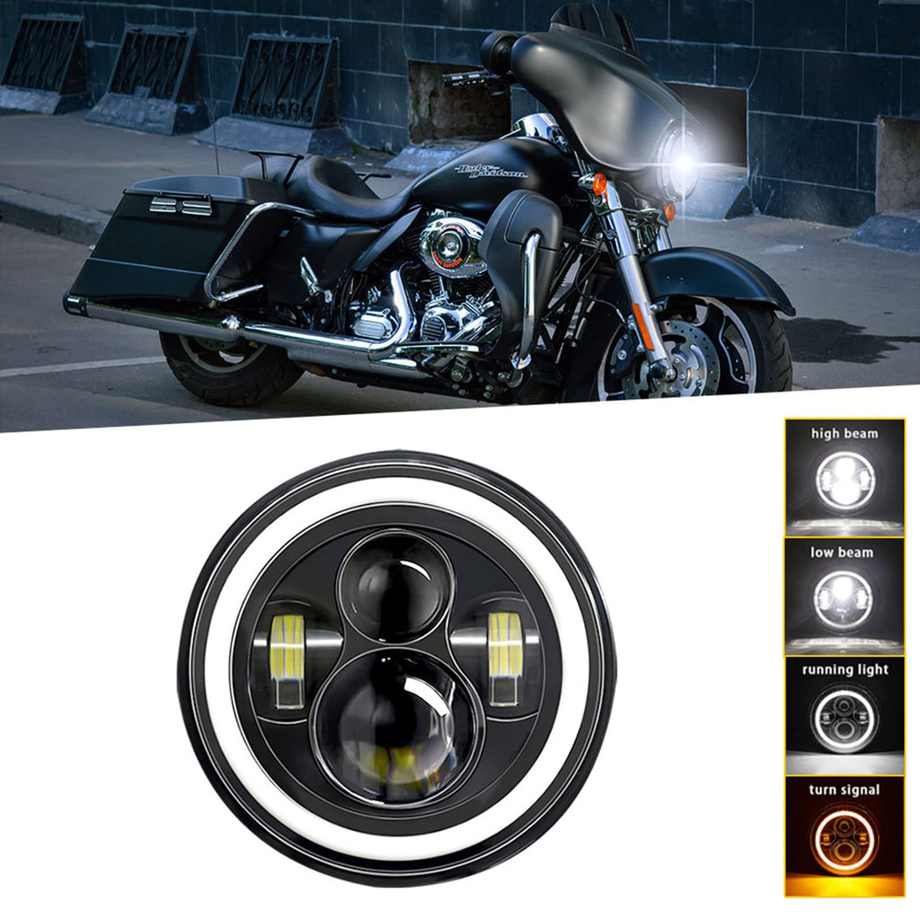 Shkalacar 7inch LED Headlight H4 140W Angel Eyes Round Headlights 4 Modes