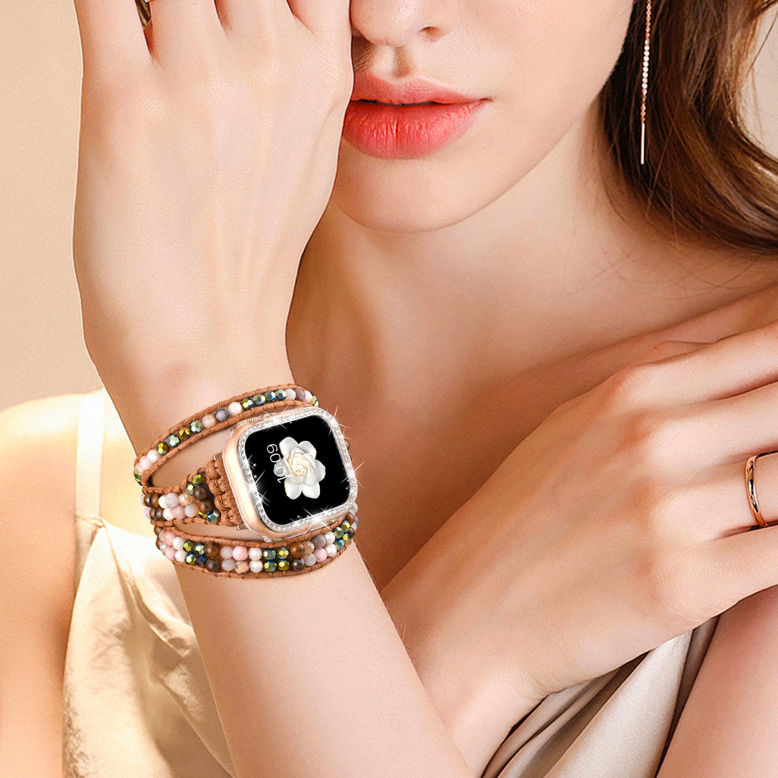 Boho Beaded Bracelets Watch Band Women and Case Compatible with Apple Watch Band