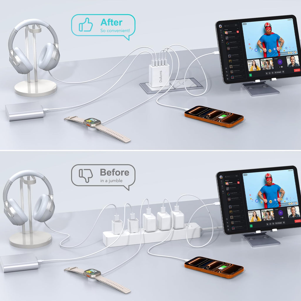 50W USB Wall Charger Block,2Pack 5-Port Charger Fast Charging Block QC 3.0